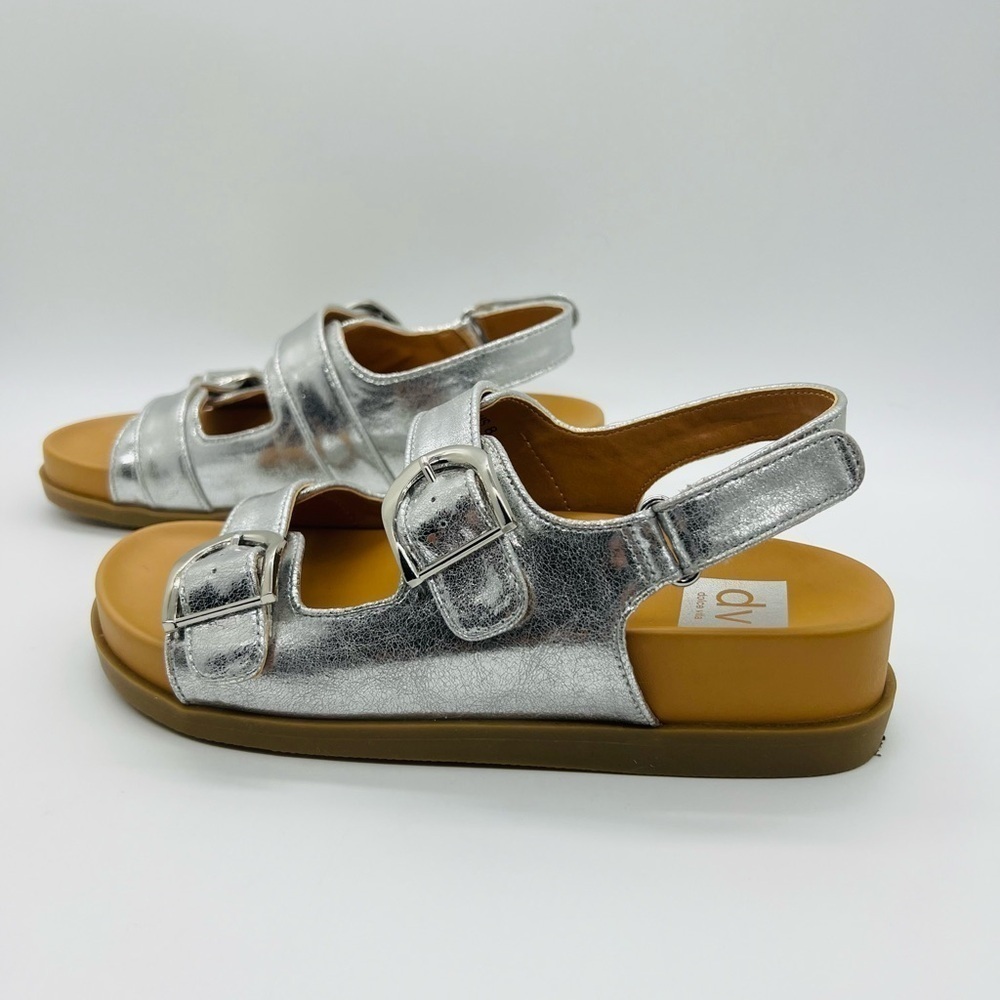 DOLCE VITA WOMEN‘S SHINY SILVER STRAPPY ALAMEDA SANDALS SIZE 8 - Picture 2 of 14